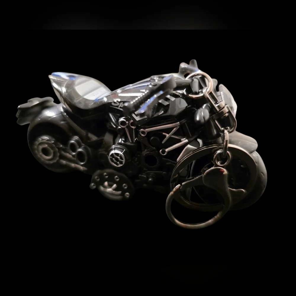 Black Motorcycle Wind Up Bag Charm Keychain